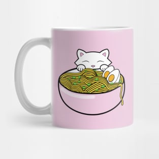 Funny cat eating yummy ramen noodles Mug